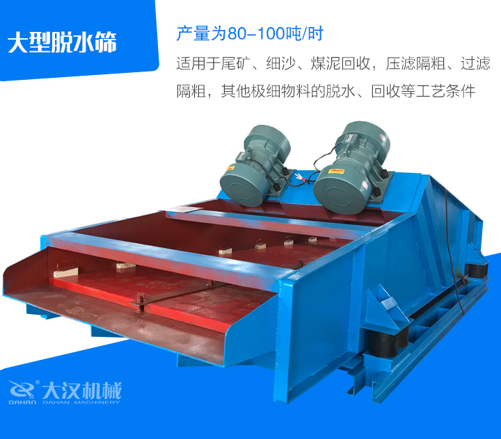 大型脫水篩適用于尾礦、細沙、煤泥回收，壓濾隔粗、過濾 隔粗，其他極細物料的脫水、回收等工藝條件